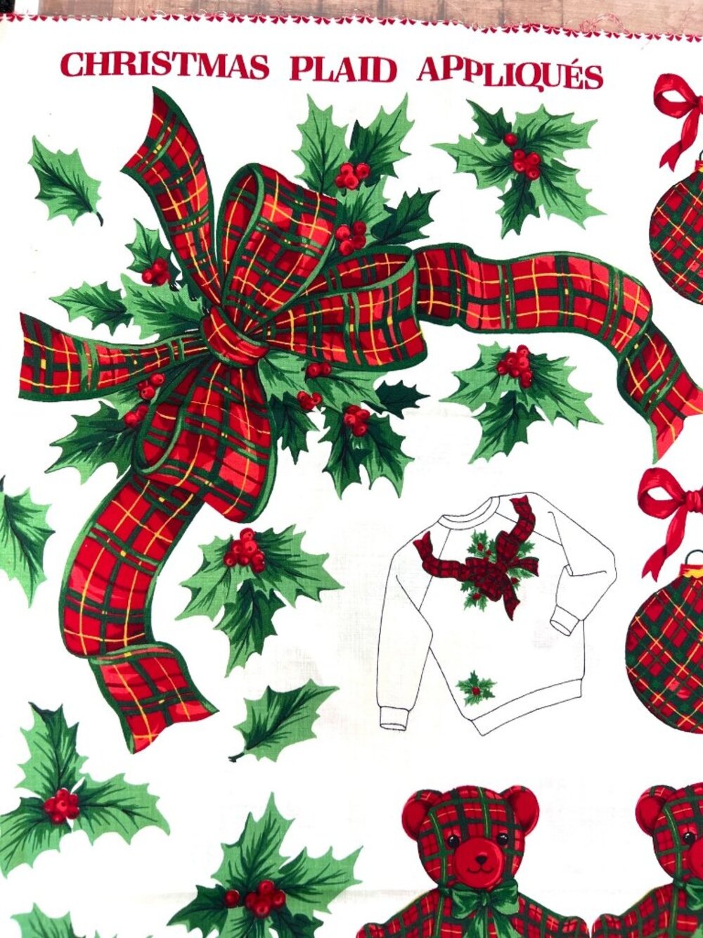 VTG Christmas Crafts Applique Fabric Panel VIP Cranston teddy bear ornaments